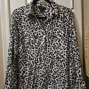 White House Black Market Animal Print Silk Button Up Blouse